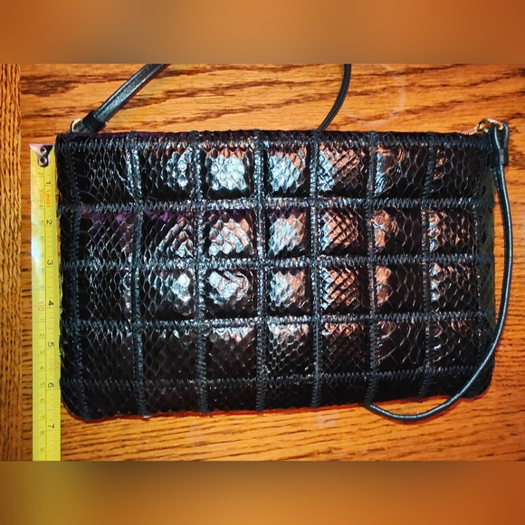 NWOT VINTAGE Pantera Black Snakeskin Leather Crossbody Bag Purse Clutch - Picture 2 of 9